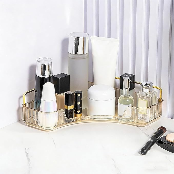 Multi-Tier Corner Countertop Organizer Rack, 3 Tier Corner Bathroom Counter Organizer, 90° Space-Saving Makeup Organizer Shelf, Tool-Free Installation for Cosmetic, Dresser, Kitchen (Gold-1tier)