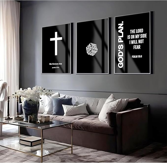 Christian Jesus Wall Art Black White God Canvas Wall Decor Religious Bible Verse Poster Modern Christian Cross Painting Artwork Christ Scripture Prints Picture for Bedroom 24x36 Inch Unframed Set of 3