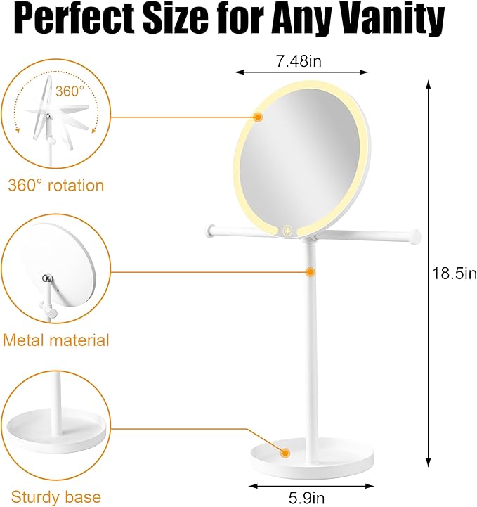 bodkar 2 in 1Lighted Jewelry Organizer Stand with Makeup Mirror – LED Touch Control Vanity Mirror Necklaces Organizer – 3 Light Modes, Jewelry Holder with Tray for Bedroom, Dresser, Gift for Women