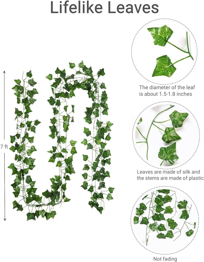 ARTKAIKE Fake Vines for Room Decor(12 Pack 84 Feet) Aesthetic Artificial Plant Ivy Leaves Hanging Greenery Garlands for Home Bedroom Wall Wedding Party Decor (672FT 96PCS Vines)
