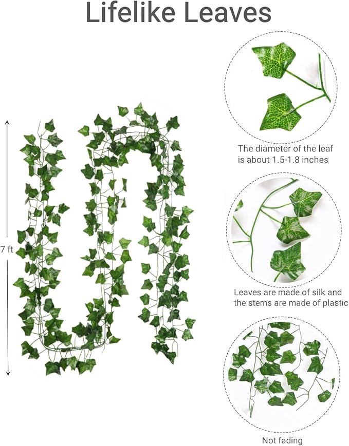 ARTKAIKE Fake Vines for Room Decor Aesthetic Artificial Plant Ivy Leaves Hanging Greenery Garlands for Home Bedroom Wall Wedding Party Decor (504FT 72PCS Vines)