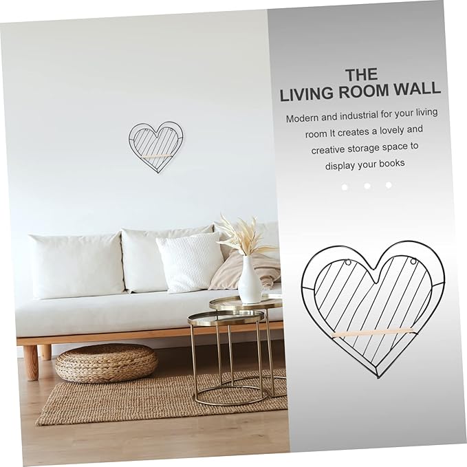 BESTOYARD 2pcs Photo Holder Wedding Decor Metal Stand Bathroom Wall Shelves Heart Hanging Shelves Metal Wall Shelves Country Wall Shelf Makeup Storage Organizer Iron Heart-Shaped Hook up