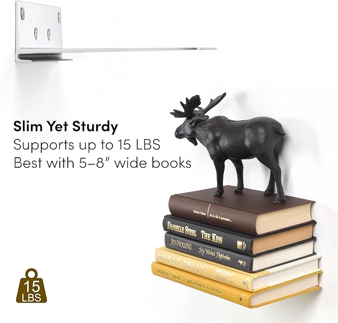 xympo Floating Invisible Bookshelf Wall Mounted (Set of 4) - Aluminum - Turn Books into Floating Shelves