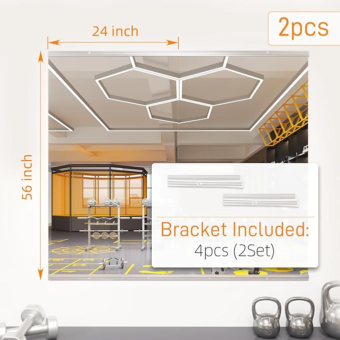 pertetey Home Gym Mirror, 56X24 Inch(Each)-2Pack Large Frameless Tempered Glass Full Body Wall Mounted Mirror for Gym, Yoga, Exercise, Dance Studio