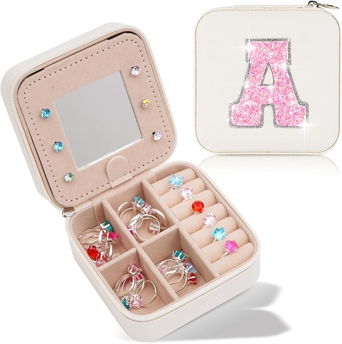 Uygafly Graduation Birthday Gifts for 4 5 6 7 8 9 10 11 12 13 Year Old Girls,Gifts for Teens Kids Daughter Sister Her,Travel Jewelry Case Small Box Organizer for Women Cute Stuff | Cream,A
