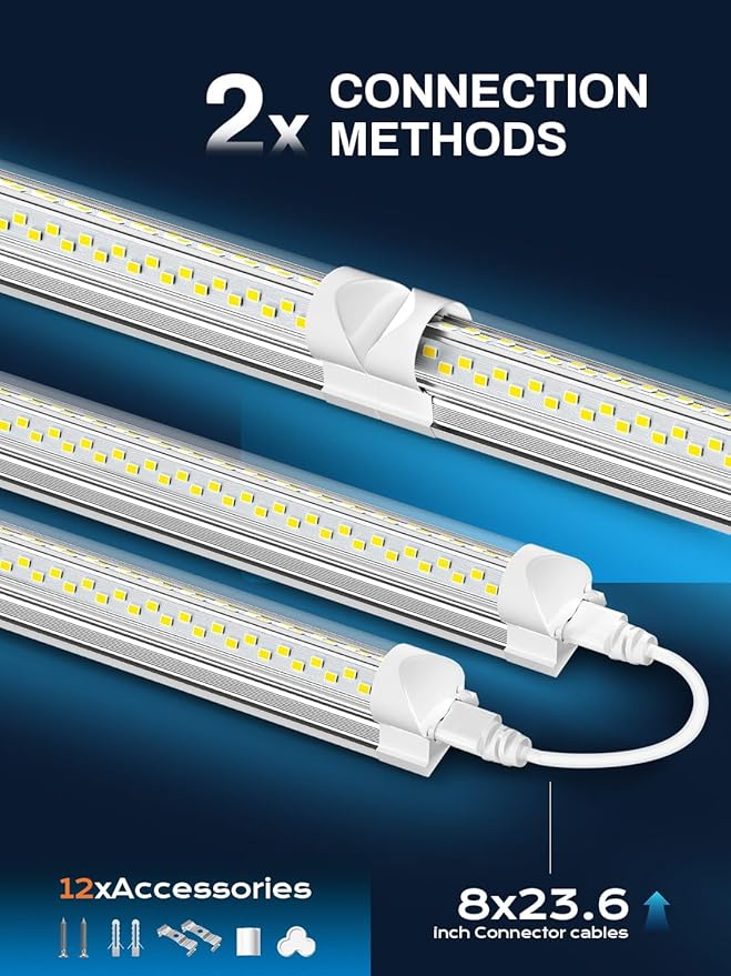 Super Bright 100w 8ft Led Shop Lights 10-Pack| 5000K 15000lm Linkable 8' Led Ceiling Garage Lighting Light Fixtures For Upgrades Garage Shop Workshop Warehouse Barn Lighting| Fluorescent Replacement