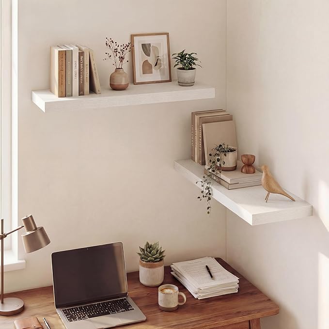 Dreamland 30 Inches Floating Shelves for Wall, 9.3" Deep Long Floating Shelves Set of 2, Large Display & Storage Shelf, Wall Shelf for Bathroom Bedroom Living Room Kitchen Office, White