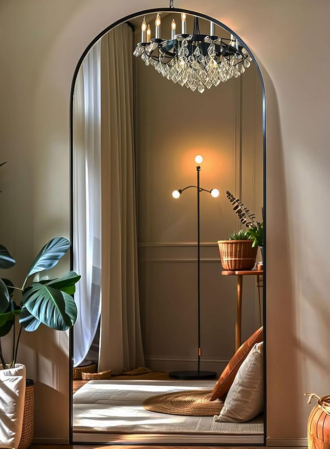 KOMCOTE 71x28 Inch Arched Floor Mirror - Full Length Black Standing Mirror for Bedroom, Living Room, Dressing - Tall Leaner Mirror with Arch Design, Wall or Free-Standing Decor
