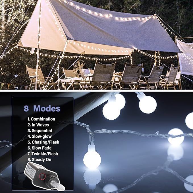 Minetom Globe String Lights, 66 Feet 200 Led Fairy Lights Plug in, 8 Modes with Remote Mini Globe Lights for Indoor Outdoor Bedroom Party Wedding Garden Christmas Tree Decor, Pure White