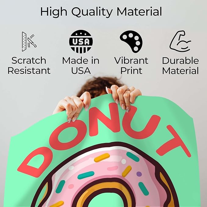 InkFlow Posters Donut Worry Poster - Smiling Donut Illustration - Playful Cartoon Food Art - Kids Bedroom Kitchen Playroom Decor - Cheerful Kawaii Style Print - 11x14 Unframed Canvas Print