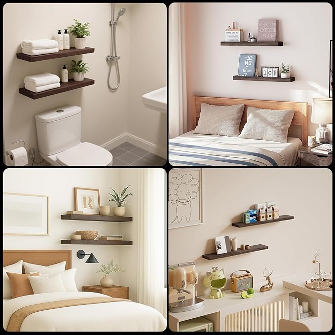 Floating Shelves for Wall, Bathroom Shelves Over Toilet, Wall Shelves & Book Shelf for Room, Hanging Shelf, Modern Wooden Mounted Floating Shelves, 24x7x1.5 in (Smoke Gray, Set of 2)