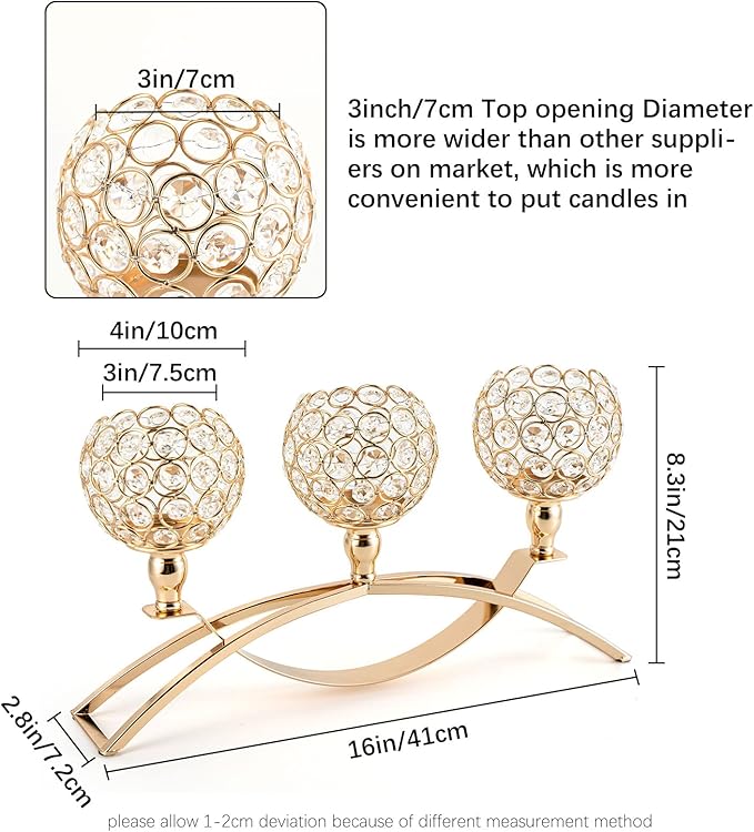 VINCIGANT Candle Stick Holder Decor Gold Candle Holders for Wedding,3-Candle Candelabras for Valentine's Day Party Dinning Room Table Centerpiece,Gift Boxed for Housewarming