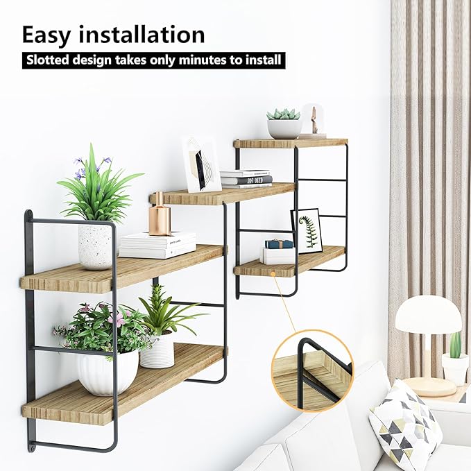 MXCSE Wall Shelves, Wall Mounted Bookshelves, DIY Floating Shelves for Wall, Wood Hanging Book Shelves for Room, Bedroom, Living Room, Easy Installation (Wooden, 50W x 17H)