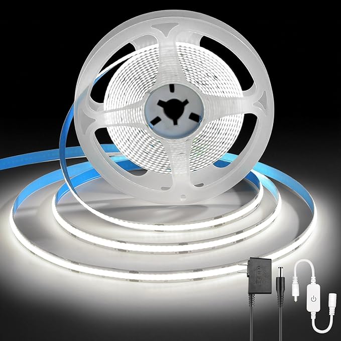 ZSLAIFU COB LED Strip Lights, 16.4ft LED Lights for Bedroom, Dimmable Strip Lights, White LED Lights Strip, High Bright Lights for TV, Cabinet, Kitchen, DIY Lighting