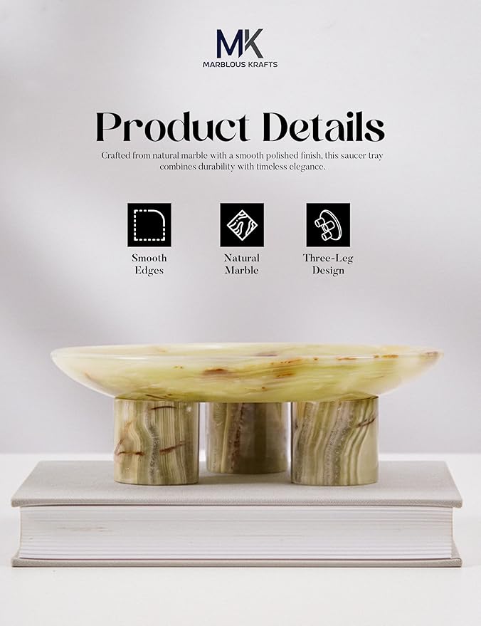 Green Marble Decorative Tray 8' inch Perfume Organizer Tray for Jewelry Storage, Stylish Vanity Accessory for Bathroom Countertop and Kitchen Decor