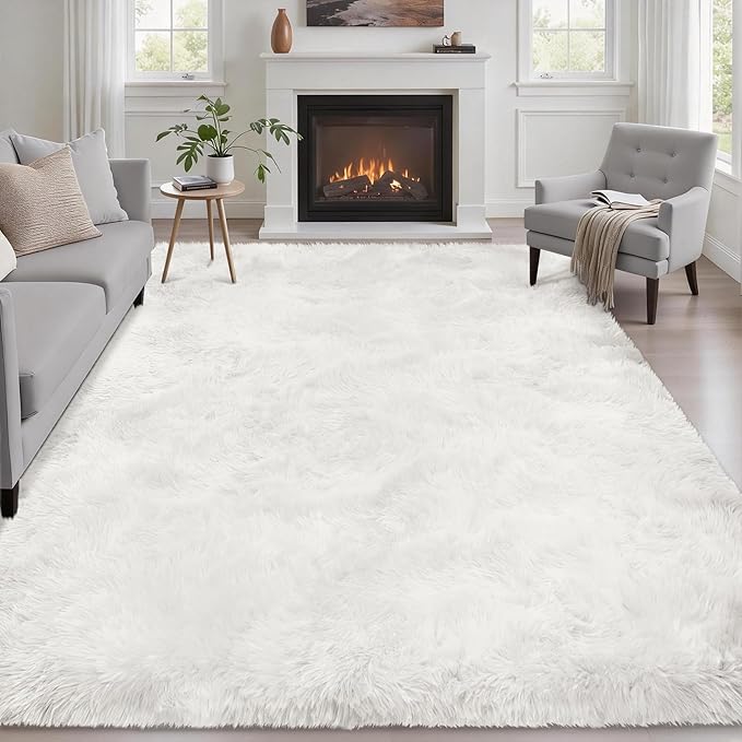 Fluffy 5x7 Area Rugs for Living Room Bedroom: Ultra Soft Shag Rug Non-Slip Non-Shedding Small Plush Bedside Rug Indoor Floor Carpets for Kids Room Playroom Entryway Nursery Dorms Home Decor Ivory
