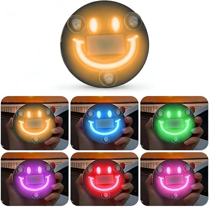 2 PCS Solar Powered Car LED Ambient Light, Cute Neon Smiley Lights for Car Interior with 5 Modes, Wireless Auto Atmosphere Lamp for Back Window Decoration & Romantic Gifts (2)