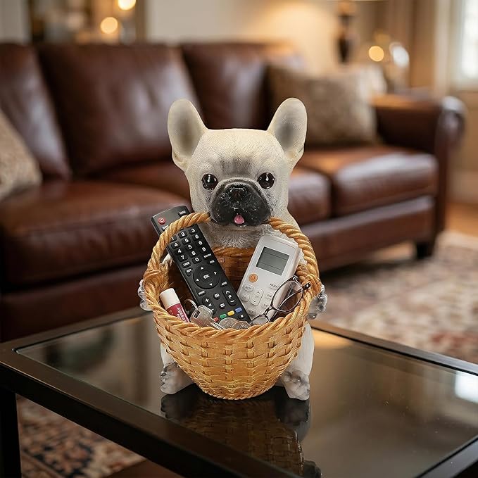 Dog Resin Storage Basket, Desktop Organizer for Remote & Keys, Cute Home Decor Tray, Ideal present for Pet Lovers.(French Bulldog /Cream)
