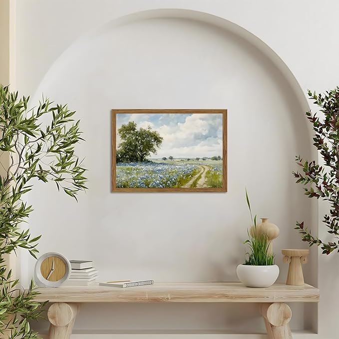 Framed Vintage Canvas Wall Art, Country Landscape Wildflower Field Wall Decor Paintings, Rustic Nature Pictures Prints Home Decor for Living Room Bedroom Bathroom Farmhouse 8x10 inch
