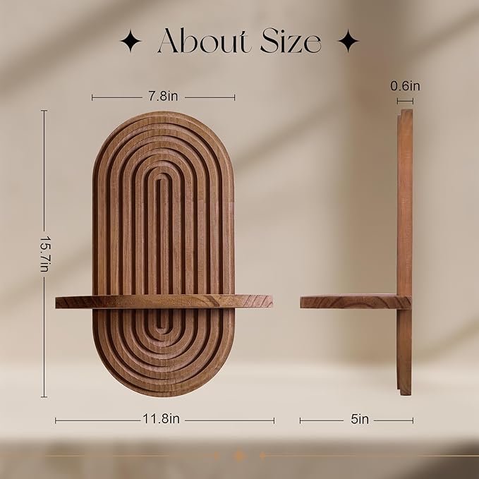Heiple Set of 2 Boho Arched Floating Shelves 15.7”x 7.8”3D Wooden Hanging Shelf for Living Room Bedroom Nursery Mid Century Modern Wall Decor(Dark Brown, 11.7 * 15.7)