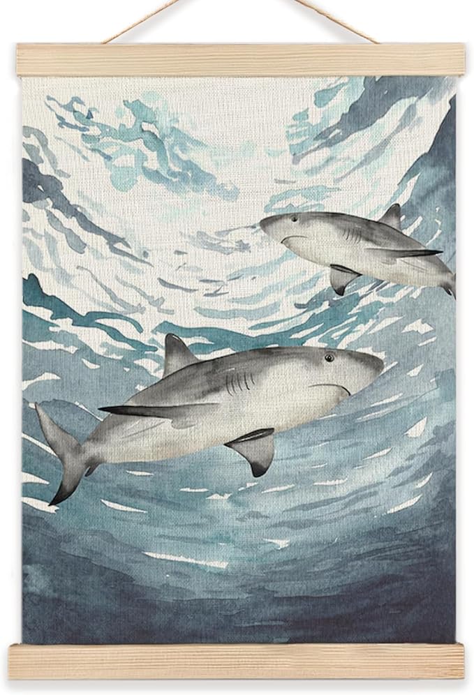 RYYCDOI Shark Wall Decor, Shark Bathroom Decor, Under the Sea Wall Art for Nursery Kids Room, 12x16 Inches