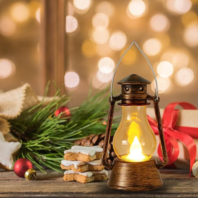 12Pcs LED Mini Vintage Lanterns Decor Indoor Decorative Outdoor Hanging Lantern Decorative Small Candle Lanterns Farmhouse Decor for Wedding Centerpiece,Halloween,Christmas,Farmhouse Decorative