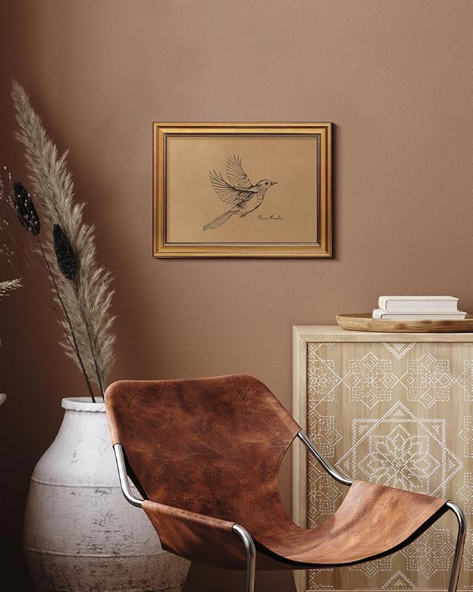 Bzstyleart Vintage Wall Art Decor, Vintage Gold Framed Wall Art, Sketch Painting Picture, Room Decor Aesthetic, Canvas Travel Prints for Apartment Decor Kitchen Office, Georgia Bird 12L x 16W