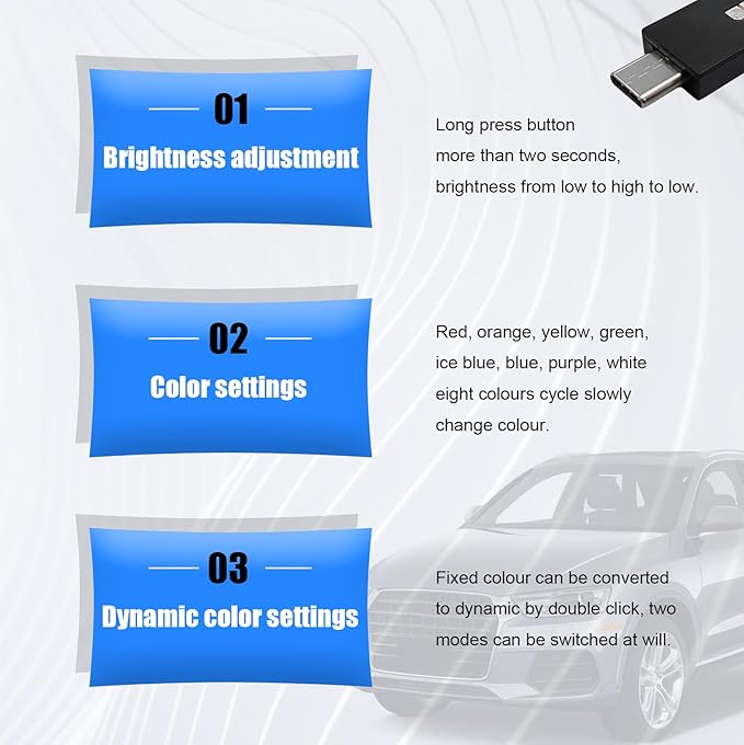 2 PCS USB Type C LED Ambient Light, 8 Colors RGB Dynamic Gradient Brightness Interior Atmosphere Lamp, Mini Adjustable Car Accessories Replace Lighting Parts for Home Laptop