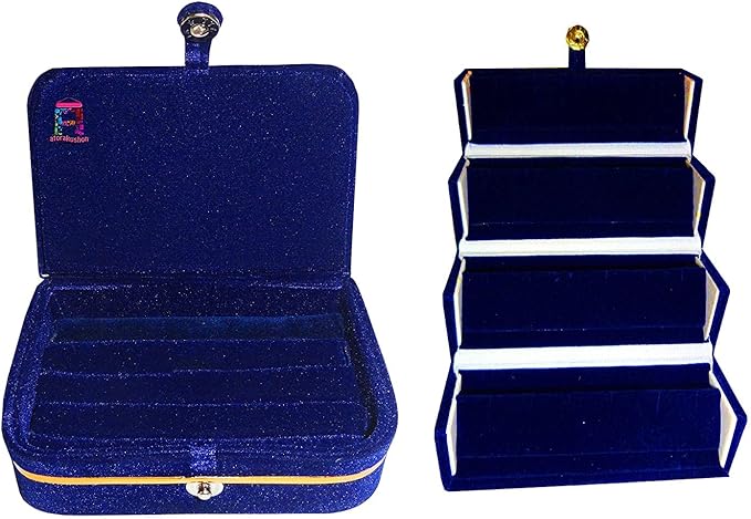 atorakushon Combo Blue Multipurpose Velvet Folder Earring & Ring Box case Jewellery Organizer Pouch Travelling Box