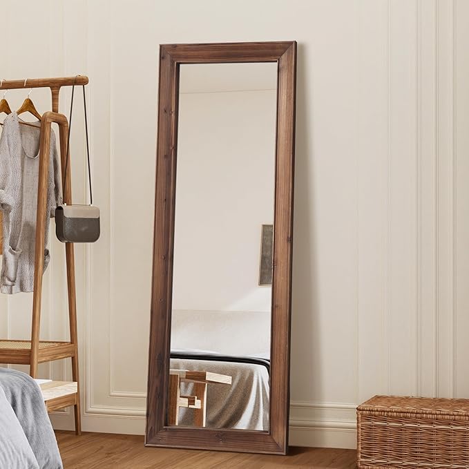 Rustic Farmhouse Full Length Mirror, 64"x21" Wood Frame Floor Mirror, Free Standing Mirror Leaning Wall for Bedroom Living Room Cloakroom, Rustic Brown