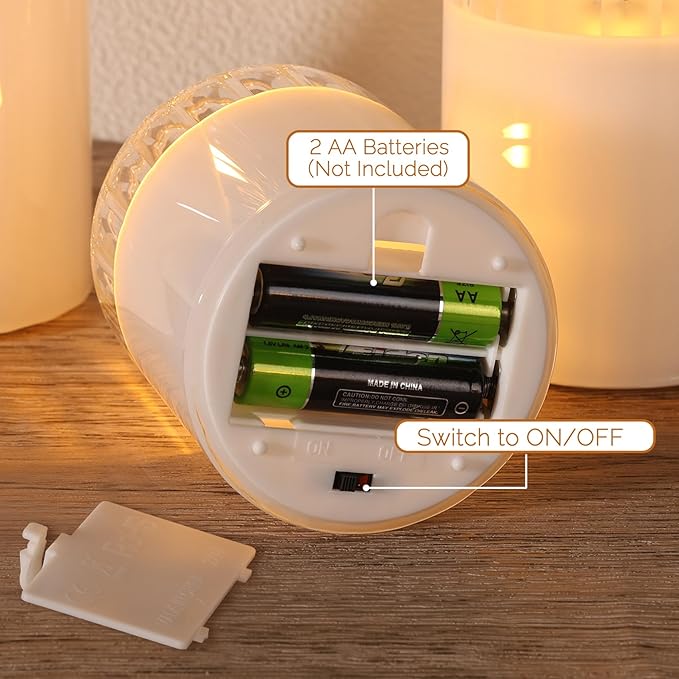 Clear Glass Flameless Candles with Remote, Flickering LED Pillar Candles Battery Powered Ribbed Dome Top Set of 3