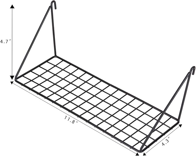 Kaforise Hanging Straight Shelf for Wire Wall Grid Panel, Small Wire Wall Organizer and Display Shelf, Size 11.8" X 4.3",Black Painted