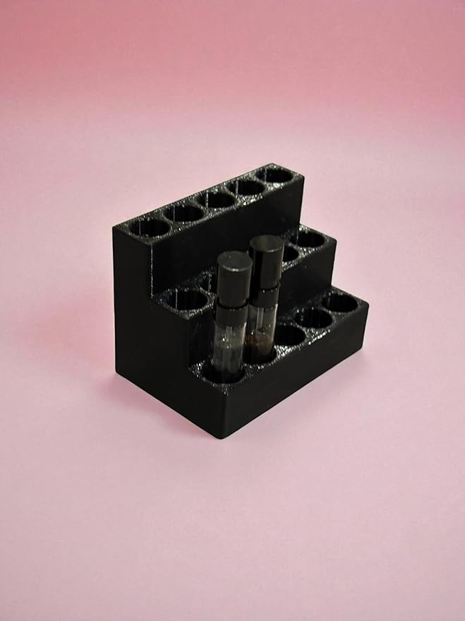 2mL Perfume Sample Organizer – Tiered Display Holder for 15 Mini Fragrance Vials, 3-Tier Perfume Tester Storage Stand, Vanity & Desk Fragrance Sample Rack (Obsidian Black)