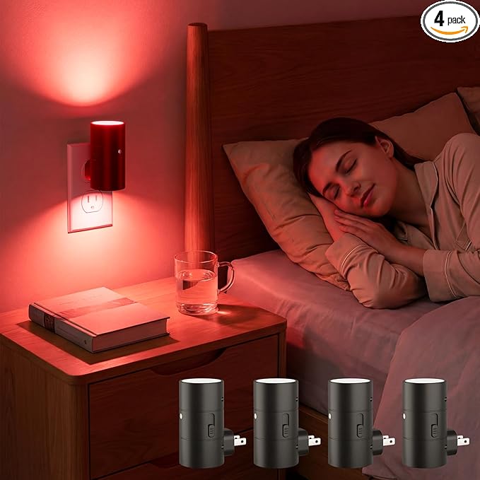 VOLISUN Red Night Light Plug into Wall, LED Night Lights with Light Sensor, Sleep Aid Red, Dimmable Night Light for Christmas, Holiday Decor, Hallway, Bedroom, 4 Pack