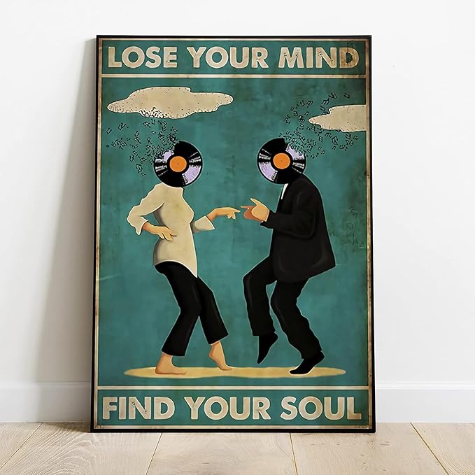 Framed Art Vintage Classic Movie posters for room aesthetic Spiritual Quotes Lose Your Mind Find Your Soul Canvas Wall Art Cool Trippy Music Dance Wall Decor Painting for Bedroom 12x16in