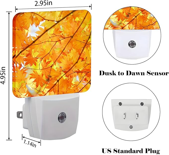 Autumn Maple Leaves Night Light ,Plug Into Wall with Dusk To Dawn Light Sensors, Warm Nightlights for Bedroom, Bathroom, Hallway, Kitchen, Gifts Ideal for Boys Girls Women Men