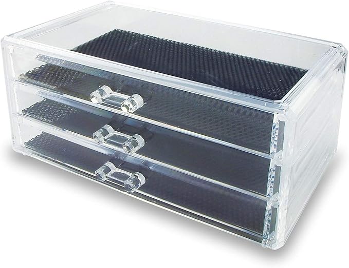 SciencePurchase Clear Acrylic Makeup Organizer with 3 Large Drawers and Removable Top Storage for Lipstick and Cosmetics - See-Through Jewelry Chest Case Holder