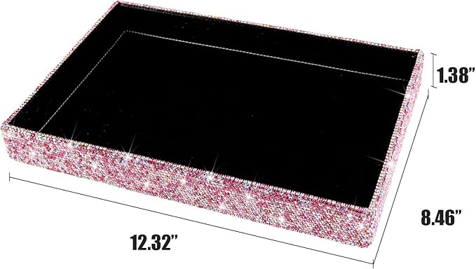 Jewelry or Makeup Storage Box Organizer Display Storage Case Desk for Dresser, Bathroom, Bedroom, and Makeup Perfume,Magnificent Handmade Serving Tray, Handicraft with Glittery Crystal(Pink)