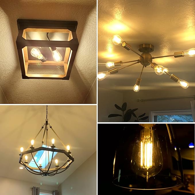 PARTPHONER LED Light Bulbs Dimmable Vintage Edison Bulb, E26 LED Bulb 60W Equivalent 720 Lumens, Warm White 2700K, ST58 Antique LED Filament Bulb CRI 85+, Clear Glass, Pack of 12