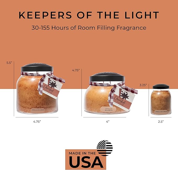 A Cheerful Giver - Vanilla Bourbon - 34oz Papa Scented Candle Jar with Lid - Keepers of the Light - 155 Hours of Burn Time, Gift for Father's Day, Brown