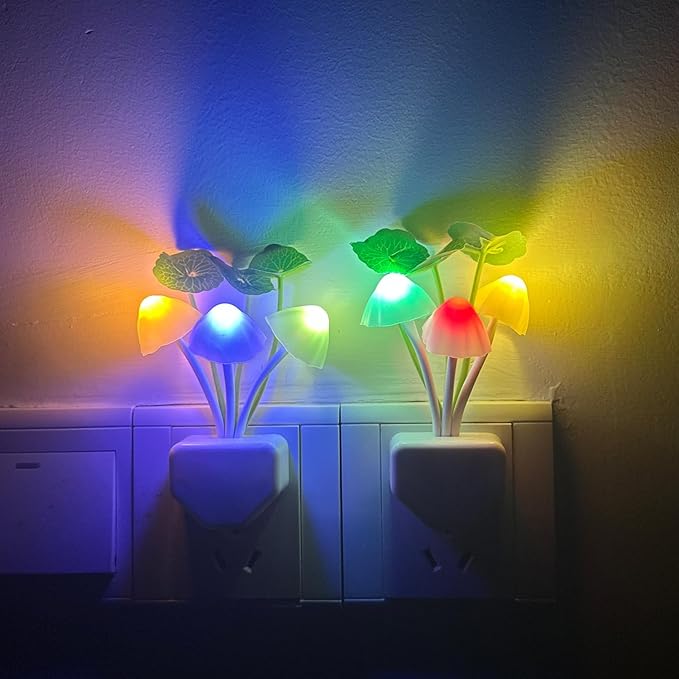 2Pack Mushroom Night Light, Plug-in Sensor LED Night Light Color Changing Nursery Light for Kids, Cute Wall Based Lamp Decor for Bedroom, Nursery, Lounge, Hallway and Stairs