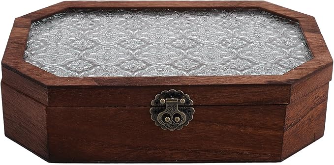 Ciieeo Wooden Jewelry Storage Box Small Decorative Display Case with Hinged Lid Vintage Vanity Organizer for Makeup and Keepsakes Desk Storage