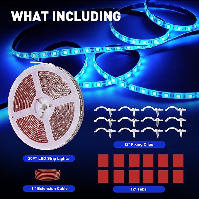 20FT Marine LED Strip Lights for Pontoon, Boat LED Strip Lights 12V Waterproof, Ideal as Under Gunnel Lights, Deck Light, Boat Interior Light for Kayak, Jon Boat and Fishing Boats (Blue)