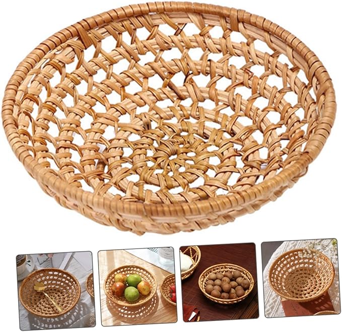 IMIKEYA 3pcs Multi-function Woven Fruit Basket Decorative Storage Tray for Kitchen Counter Entryway Dining Table Natural Rattan Design for Snacks Bread and Household Items
