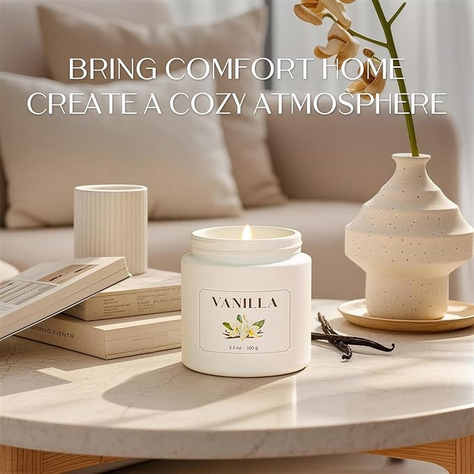 NORVENCE Vanilla Candle, Scented Candles Gift Set, Stress Relief Candles for Home, Premium Soy Candle Set, Candles for Women and Men (White, 7 oz)