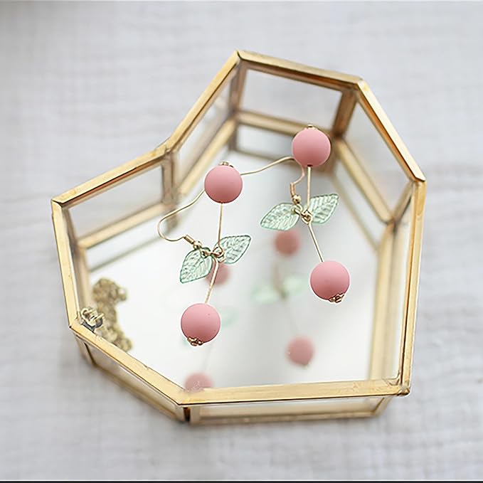 Small Glass Heart Shaped Jewelry Box Clear Ring Trinkets Box with Lid Gold Makeup Organizer Desktop Display Lidded Treasure Box Lady and Girls Gift