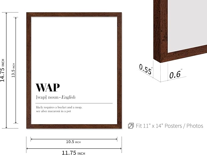 Poster Master Typography Poster - Dictionary Print - WAP Definition, Wet, Requires Bucket and Mop, Minimal, Funny - Gift for Girl, Friend - Wall Decor for Home, Bedroom, Dorm, 11x14 Brown Framed