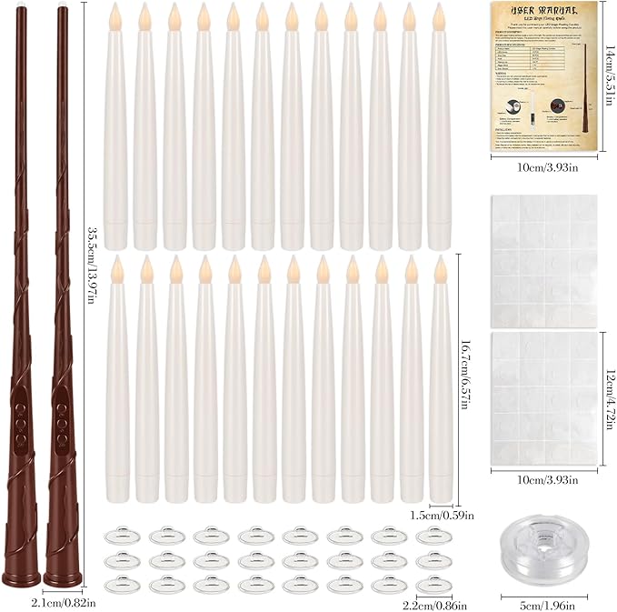 24 Pcs Halloween LED Magic Hanging Floating Candles, Taper Flickering Flameless with 2 Magic Wands - Candle Set for Halloween, Christmas, Weddings, Birthdays & Fantasy Ambiance...