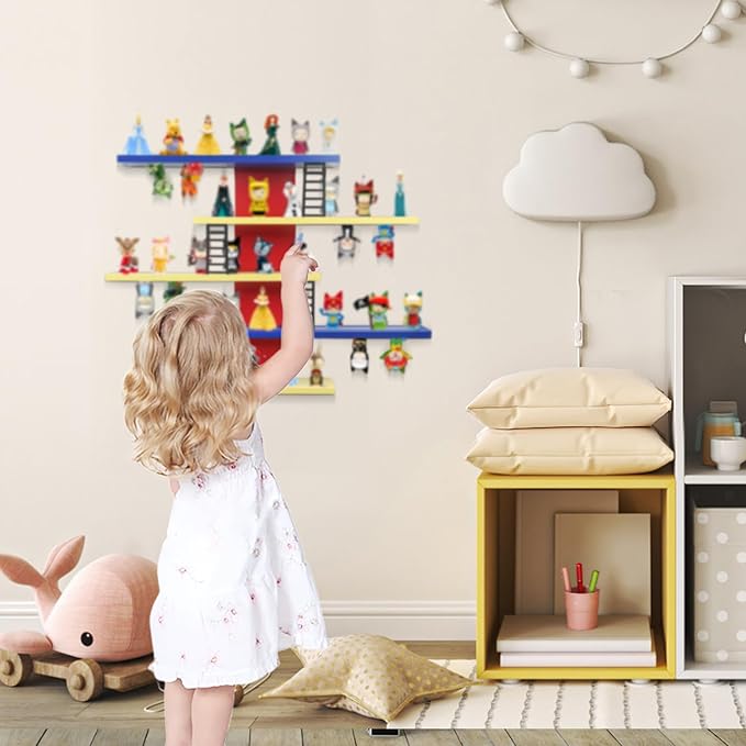 Taladad for Tonie Shelf,Tonies Storage for Creative Tonies Magnetic Wall Shelf for Tonie Figures,12-35 Characters,Wooden Hanging Shelf for Kids (Colorful)