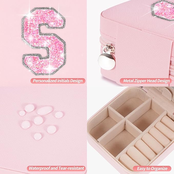 Uygafly Travel Jewelry Case - Personalized and Aesthetic Jewelry Organizer for Women, Travel Essentials, Birthday Gifts for Girls - Pink,S